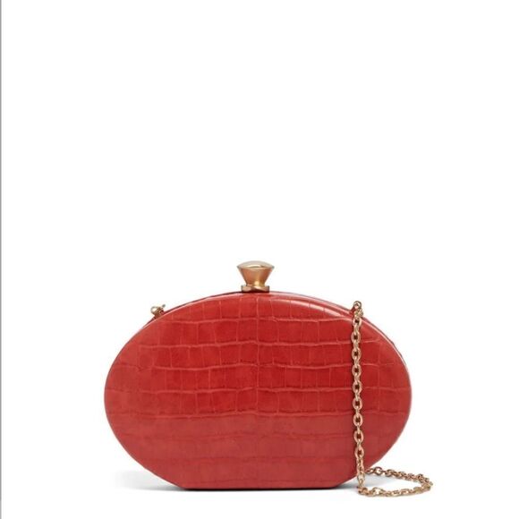 Sondra Roberts Oval Red Croc Embossed Clutch/Crossbody. - Picture 1 of 15